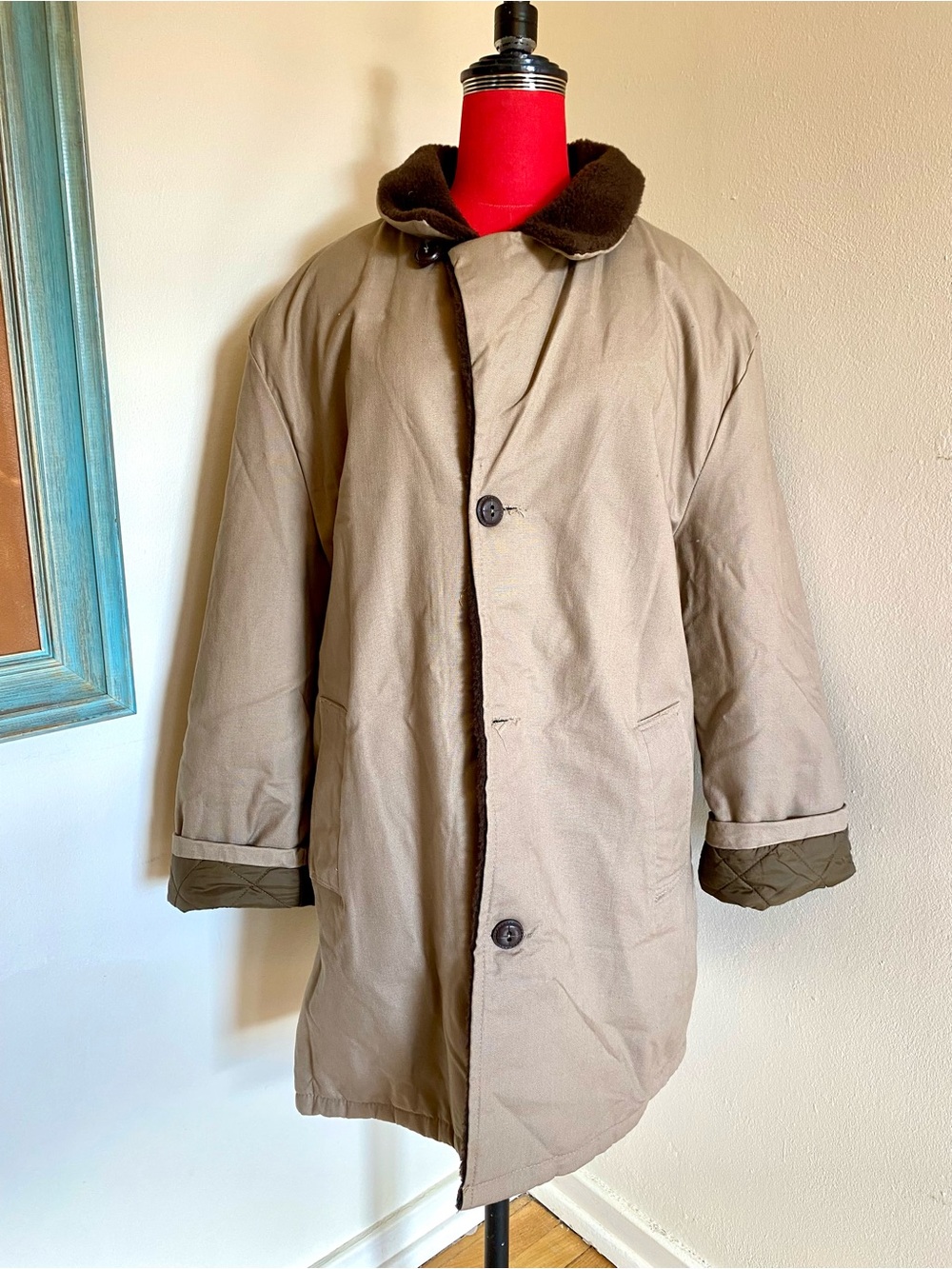 Sherpa Lined Tan Canvas Coat